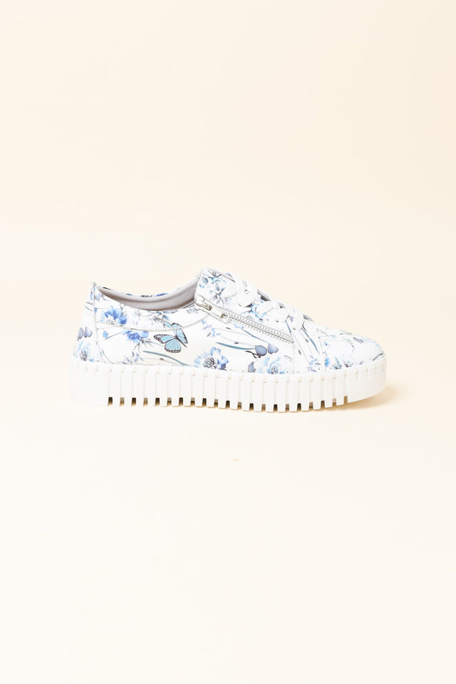 Merusa Blue Floral Leather Platform Sneaker