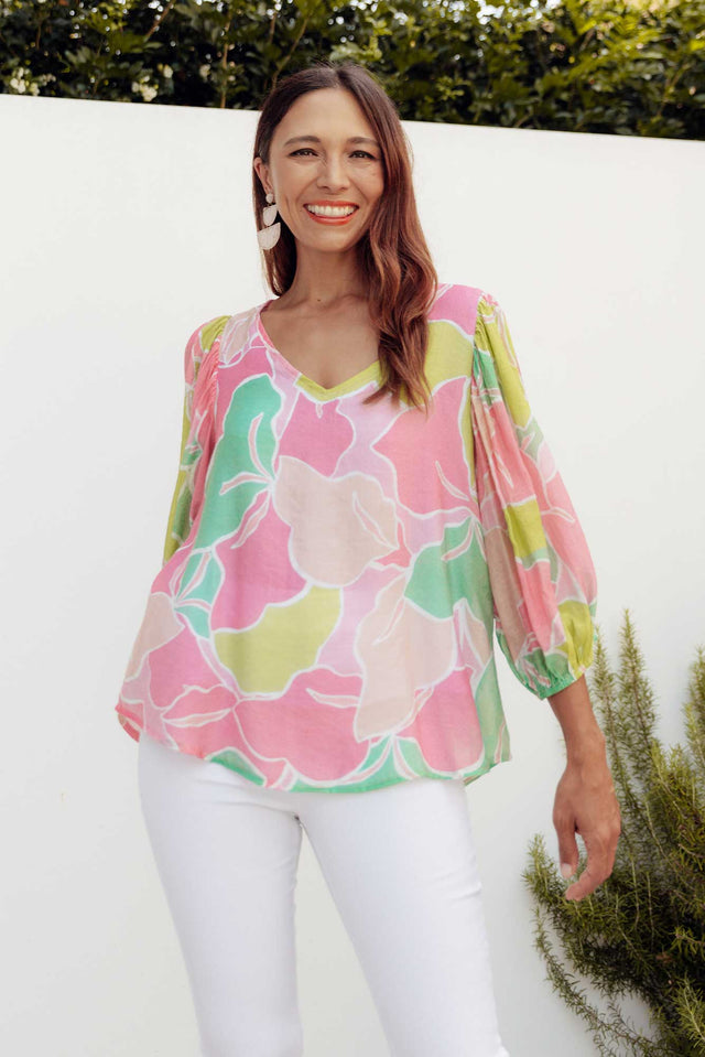 Misma Pink Floral V Neck Top image 1