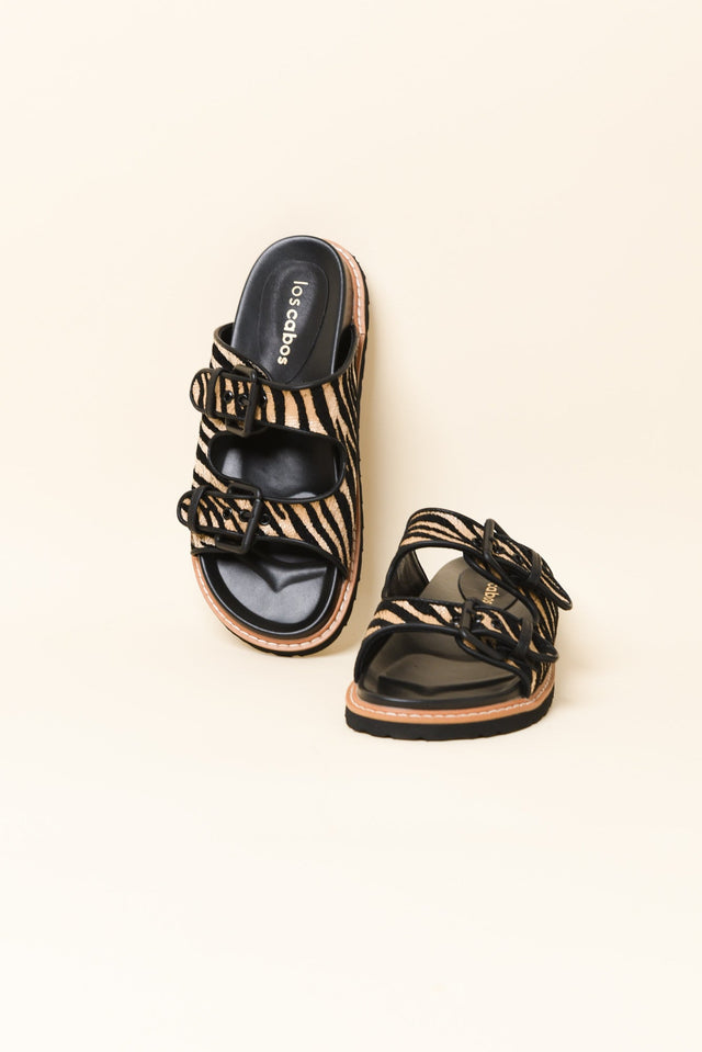 Moda Black Zebra Raffia Buckle Slide image 2