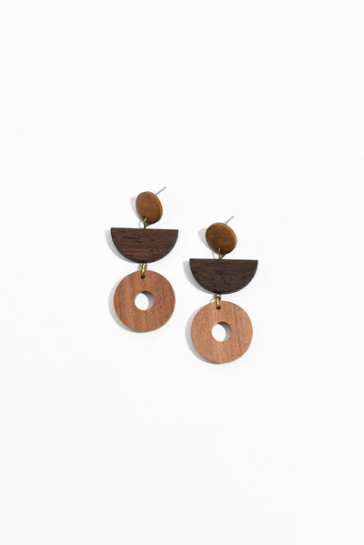 Mu Brown Wood Beaded Earrings
