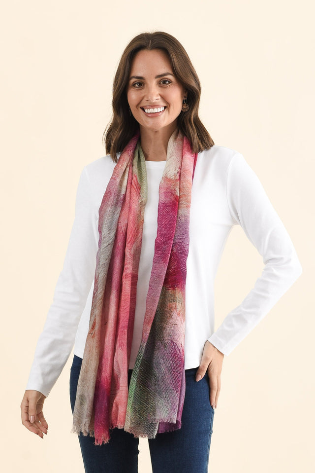 Nadia Pink Watercolor Merino Wool Scarf image 2