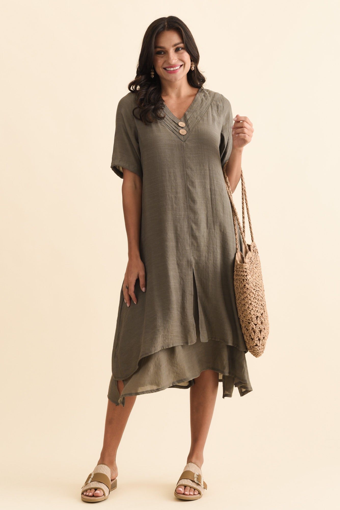 Nala Khaki Layers Dress - Blue Bungalow USA Nala Khaki Layers Dress - Blue Bungalow USA