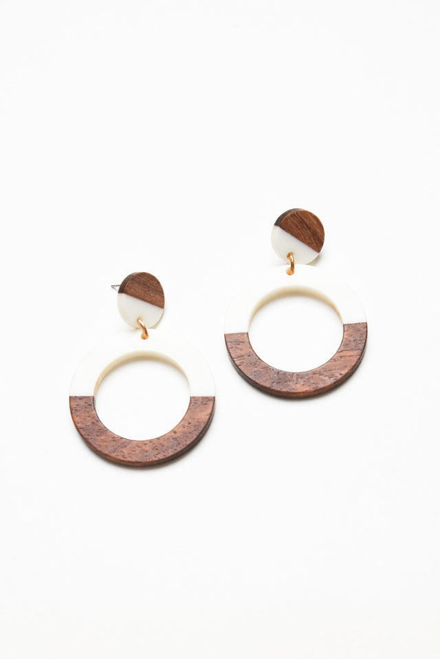 Nanelle White Wood Hoop Earring image 1