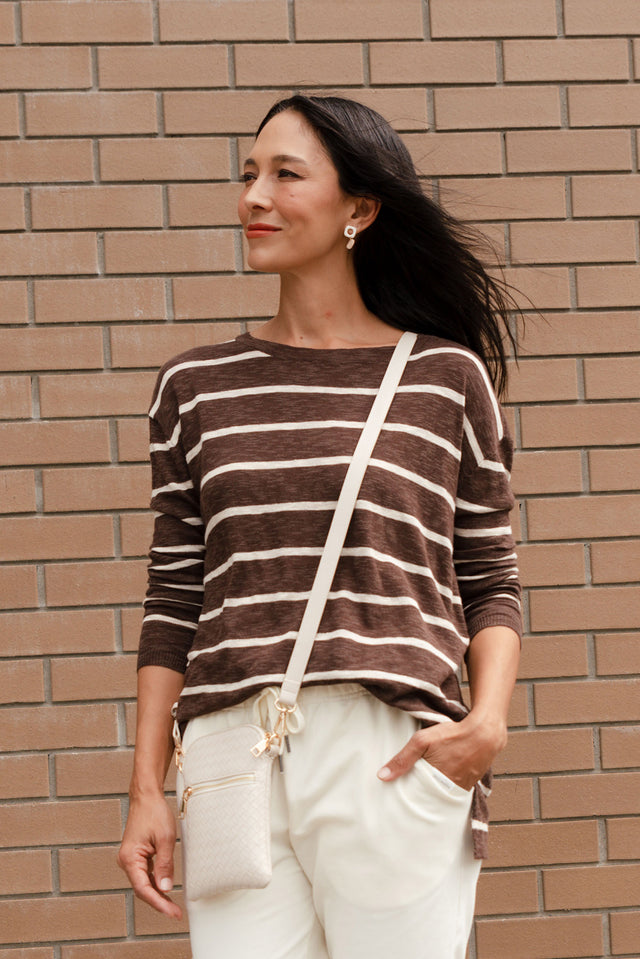Natasha Brown Stripe Knit Top image 1