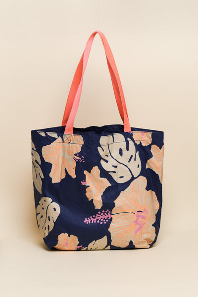 Navy Tropical Reversible Splash Proof Tote
