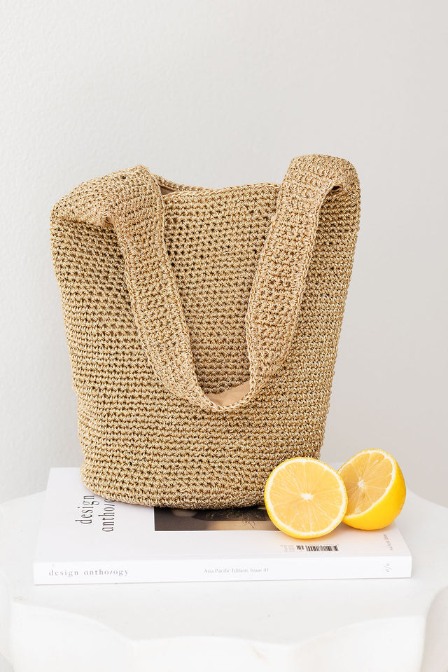 Nevada Gold Metallic Straw Shoulder Bag