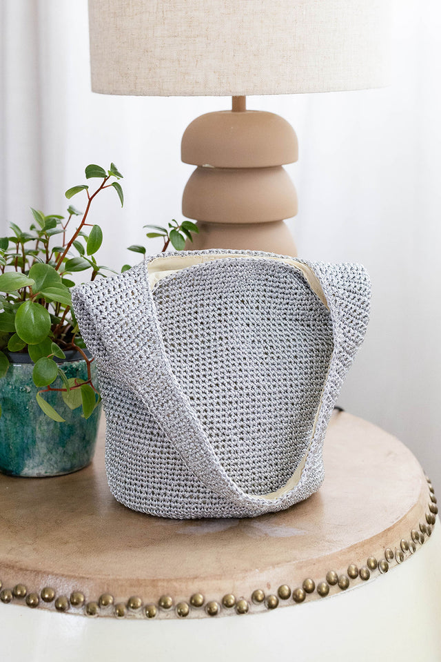 Nevada Silver Metallic Straw Shoulder Bag