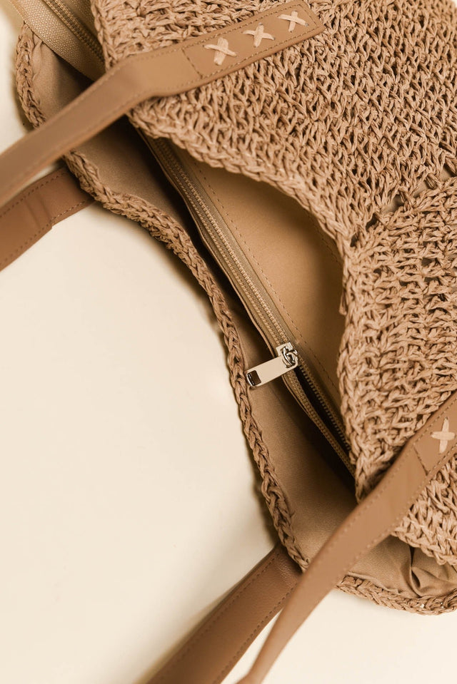 Oriana Tan Straw Shoulder Bag image 4