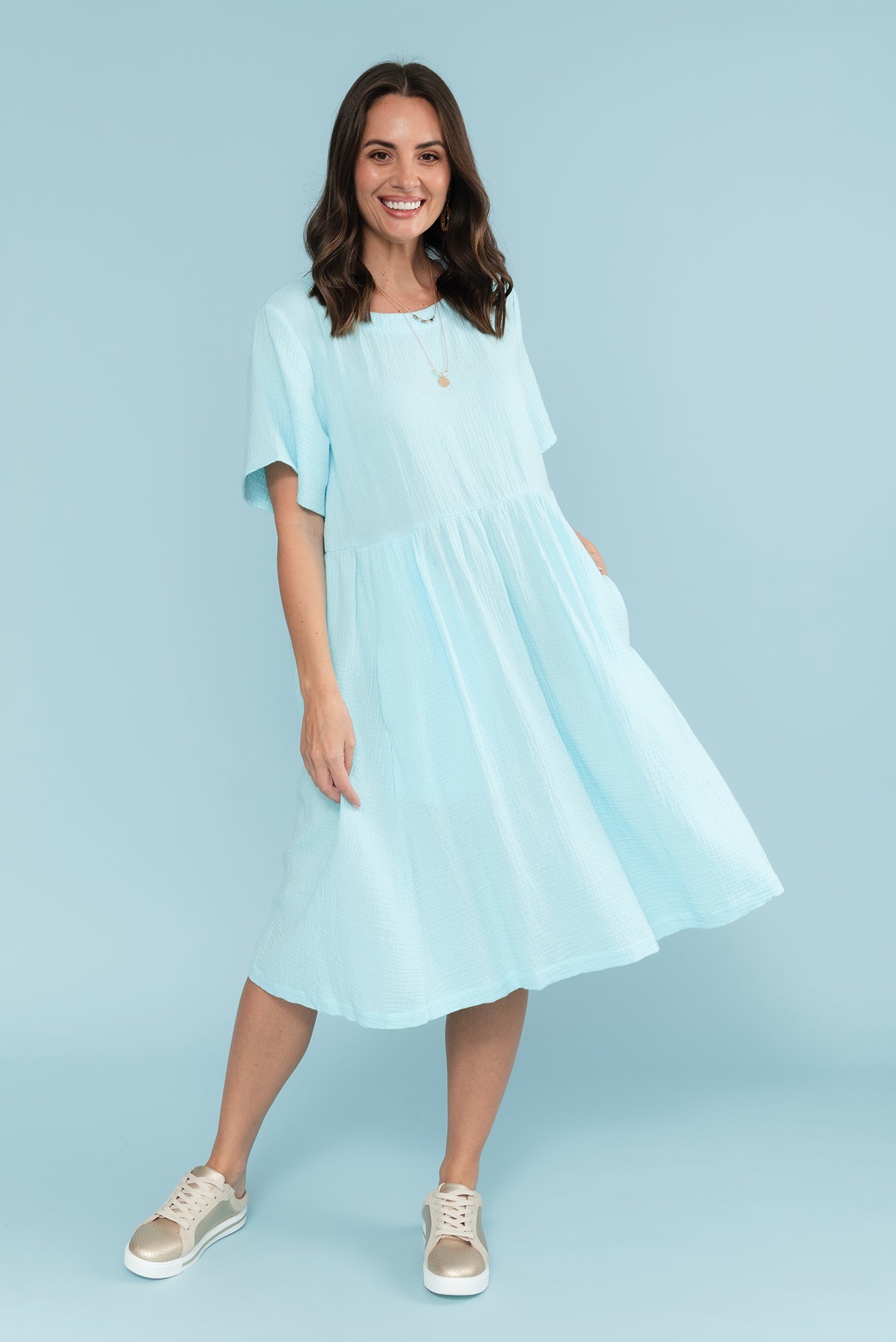 Cloud Gauze Light Blue Cotton Pocket Dress image 1