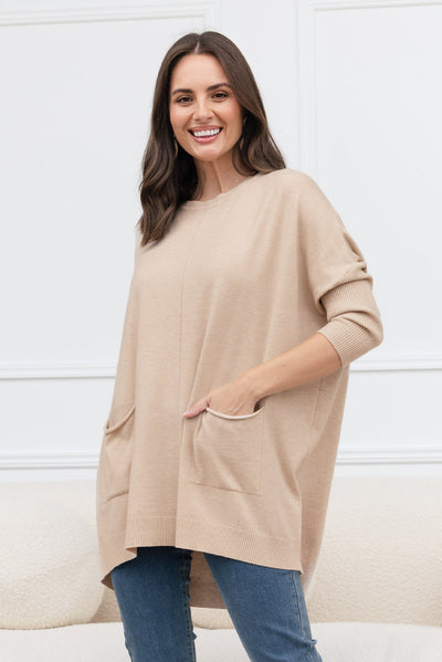 Helsinki Beige Knit Pocket Sweater