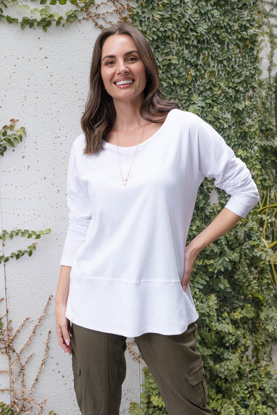Fundamental White Cotton Rib Sleeved Top