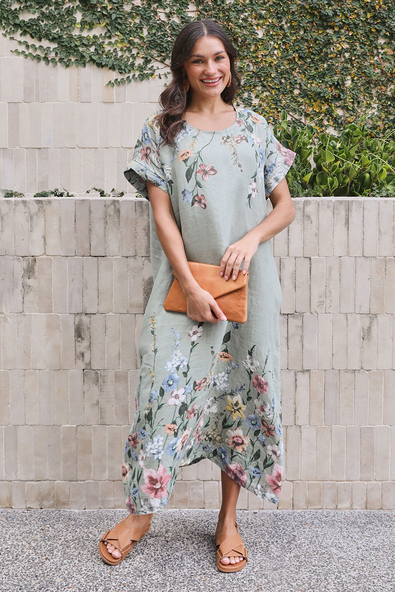 linen sage dress Morrison Sage Floral Linen Pocket Dress