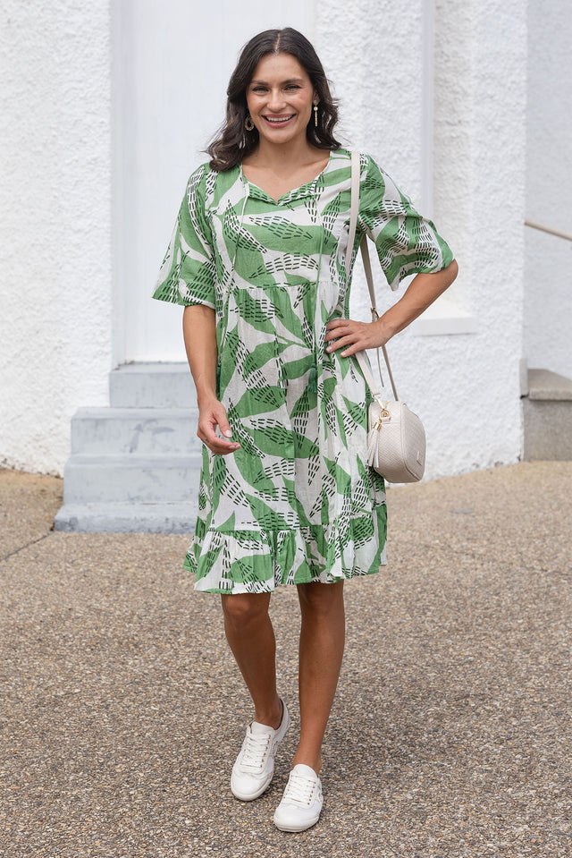 Mila Sage Fern Crinkle Cotton Dress