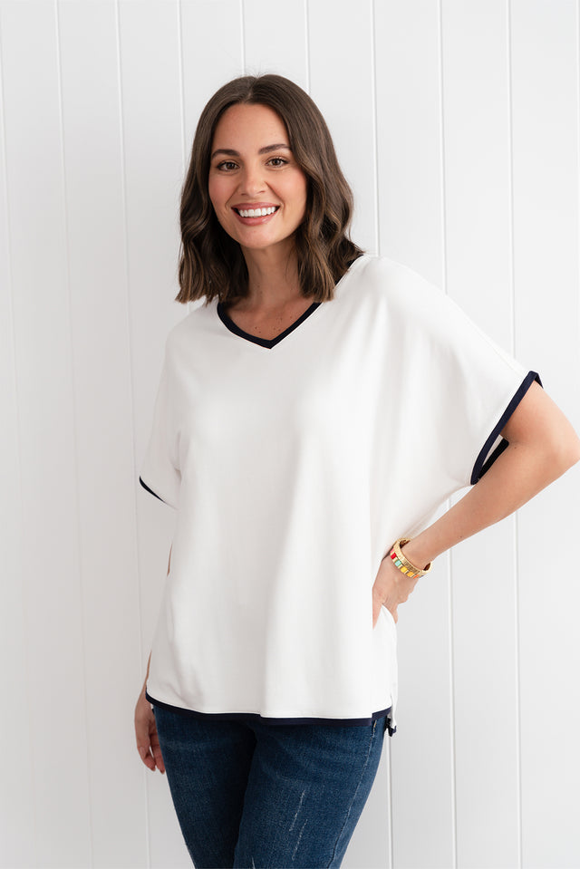Clara White Contrast Navy Trim Tee image 1