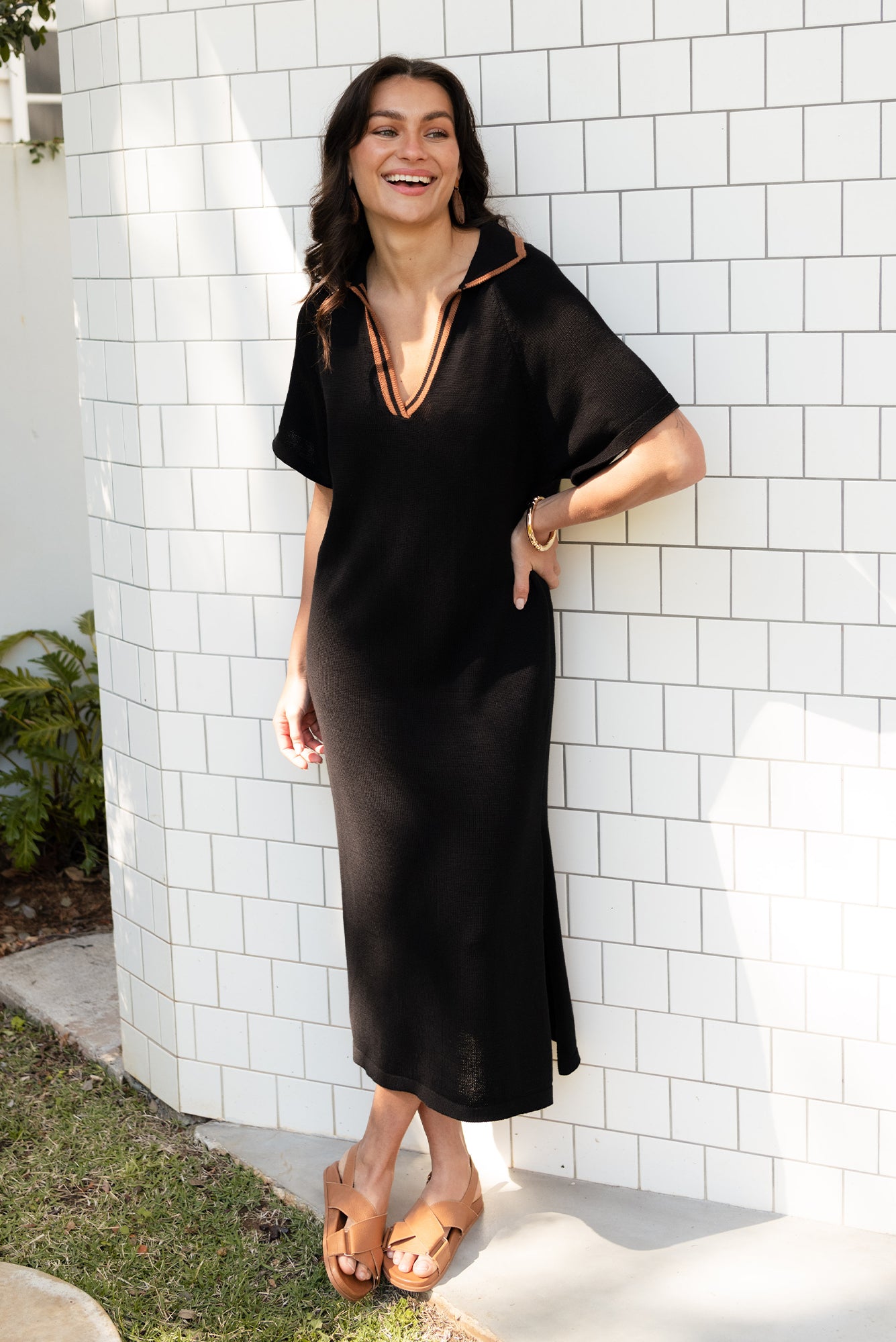 contrast knit dress Pretty Lavish contrast knit maxi dress in black