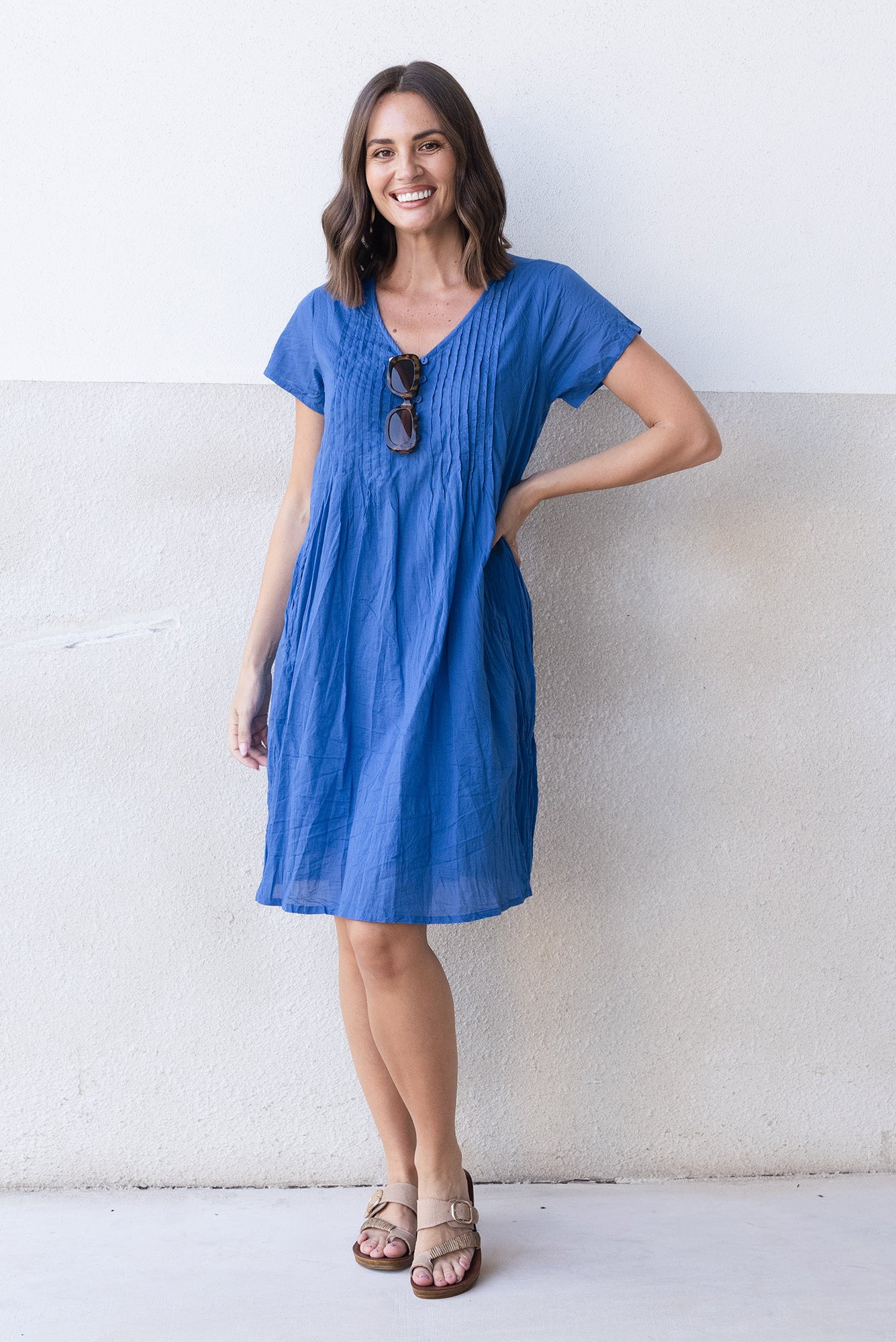 crinkle cotton dress Sabina Blue Crinkle Cotton Dress 10 / Blue