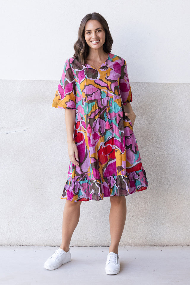 Mila Fuchsia Garden Crinkle Cotton Dress