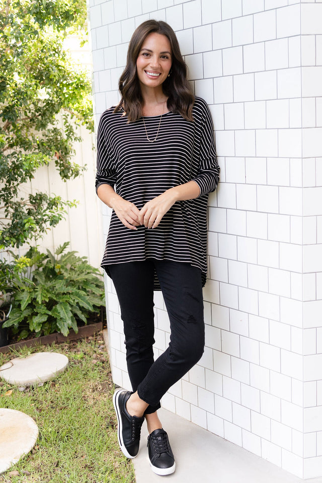 Black Stripe Milan 3/4 Sleeve Top image 1