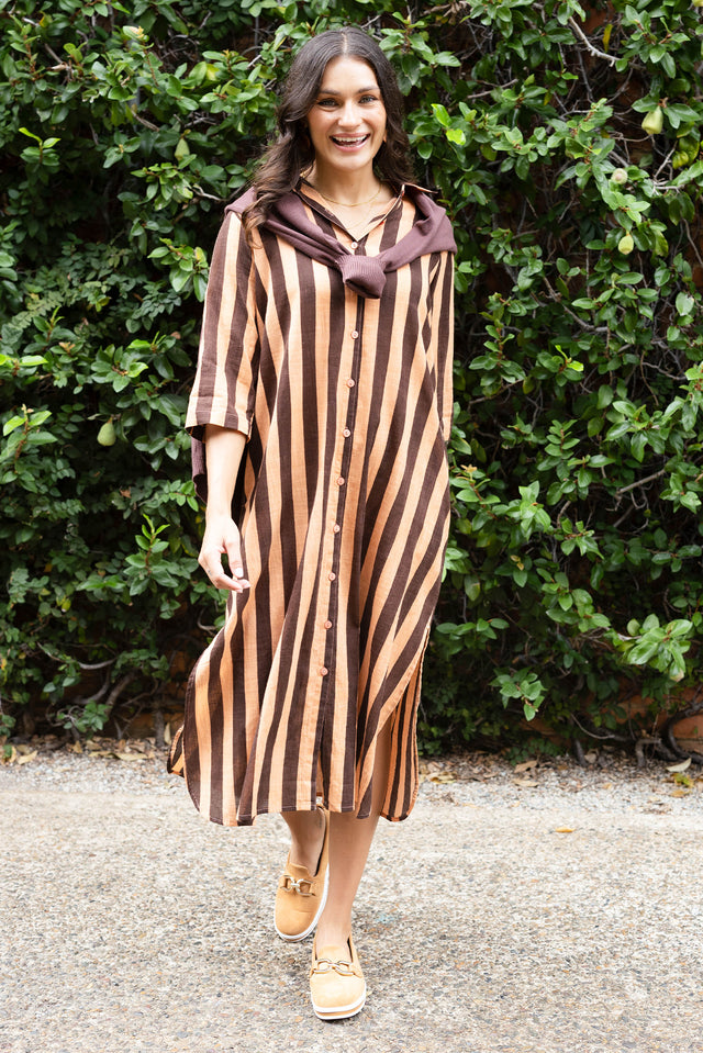 Tricia Chocolate Stripe Cotton Shirt Dress image 1