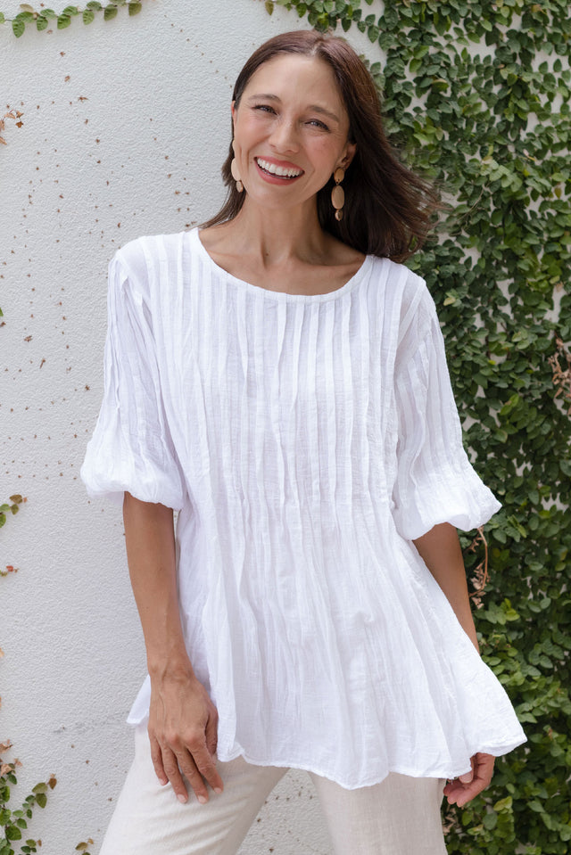 Selma White Crinkle Cotton Top