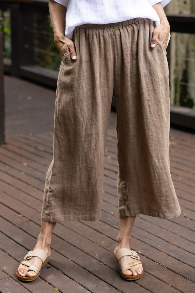 Olga Mocha Linen Wide Leg Pants
