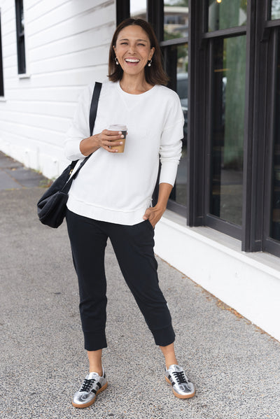 Simplified White Cotton Crewneck Sweatshirt