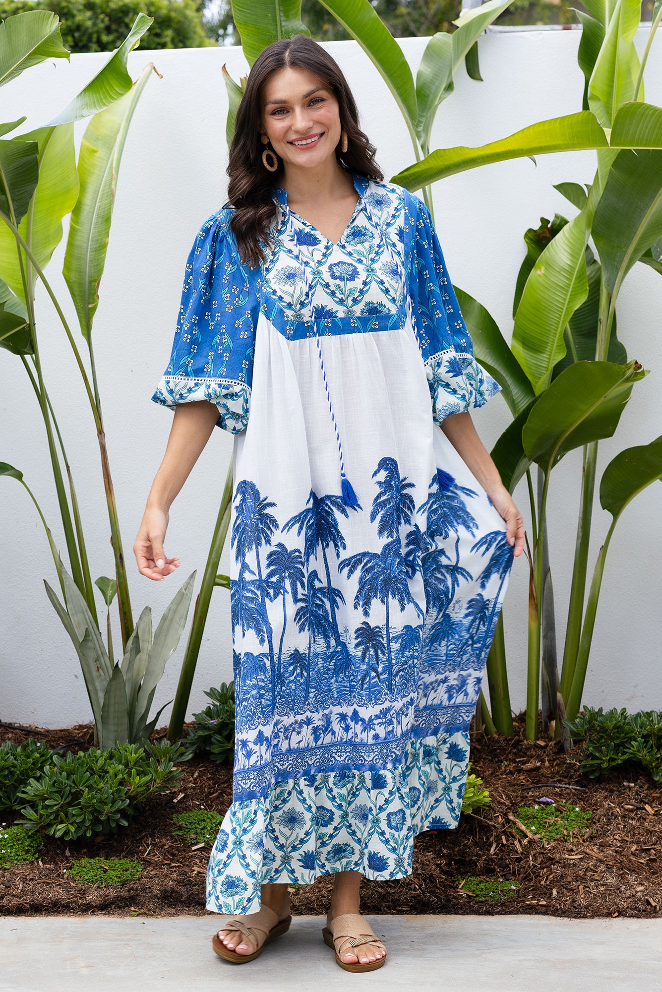 tropical cotton dress Shari Blue Tropical Cotton Dress