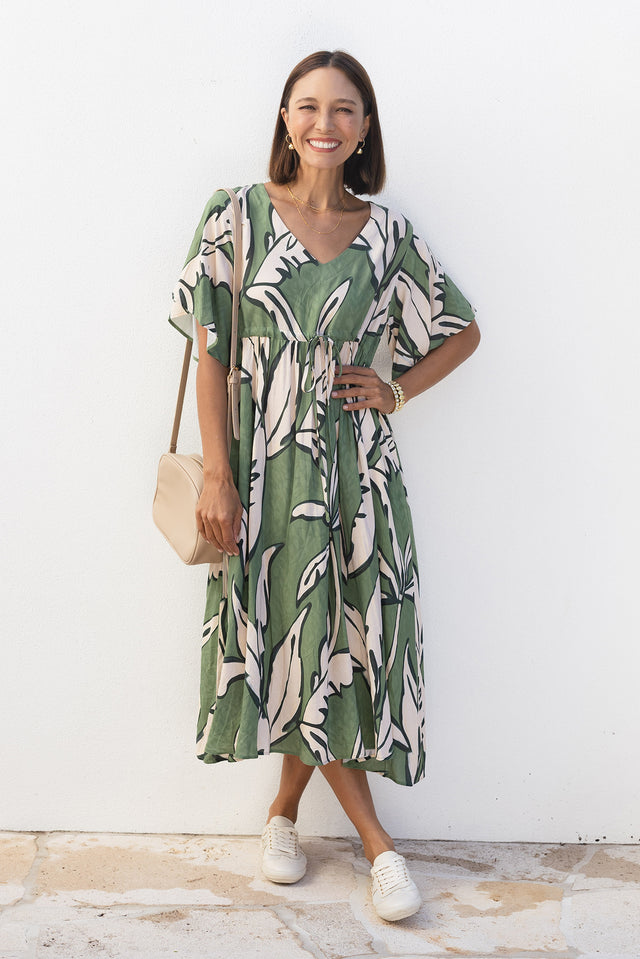 Jennifer Green Leaf Flutter Sleeve Dress