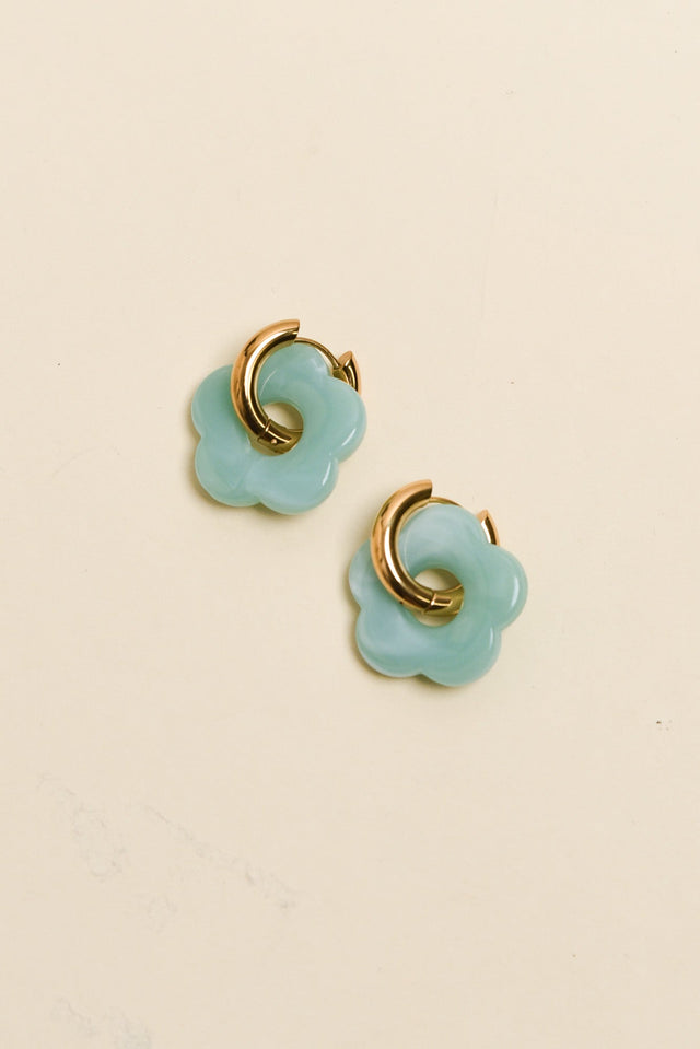 Rosalie Aqua Flower Hoop Earrings