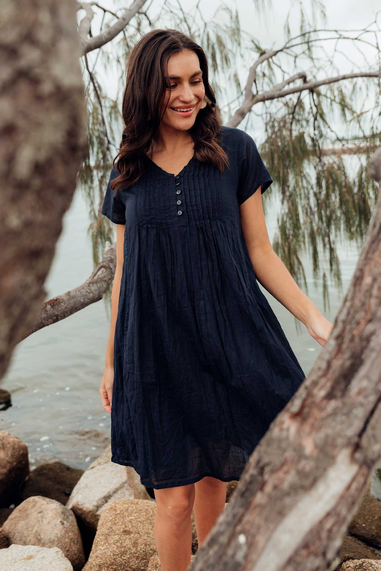 Sabina Navy Crinkle Cotton Dress 20 / Navy Sabina Navy Crinkle Cotton Dress 20 / Navy