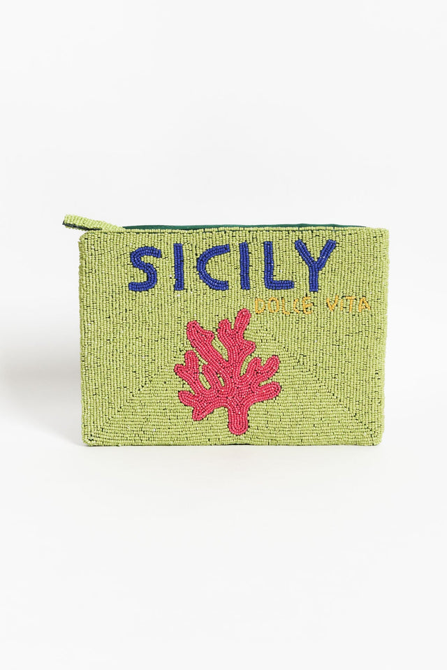 Sicily Green Beaded Clutch