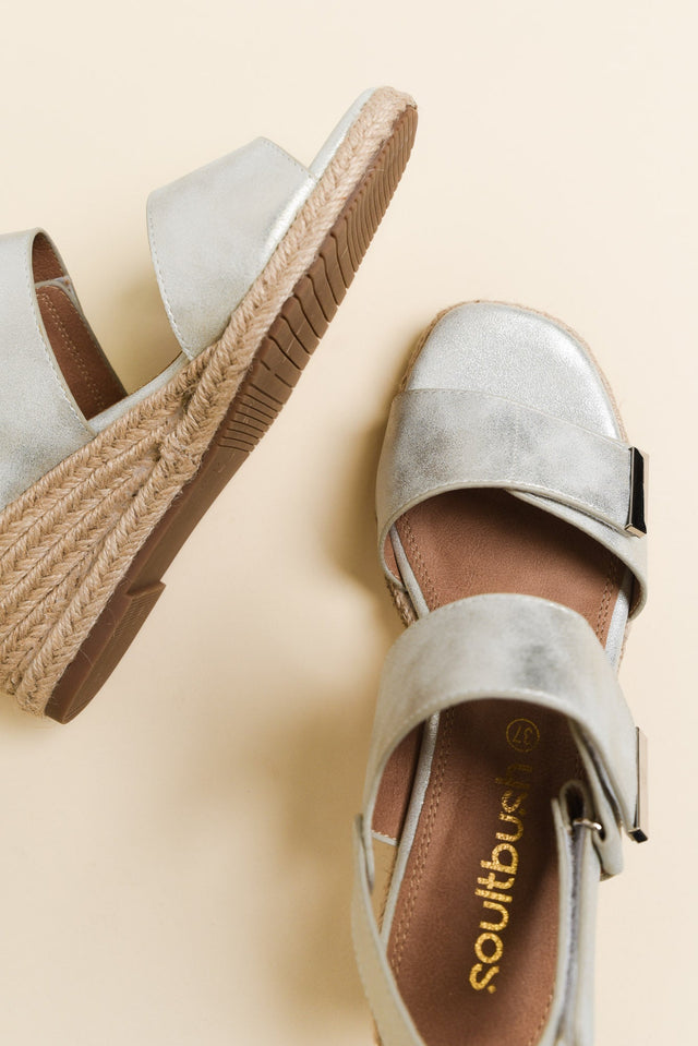 Teach Silver Espadrille Velcro Wedge image 3