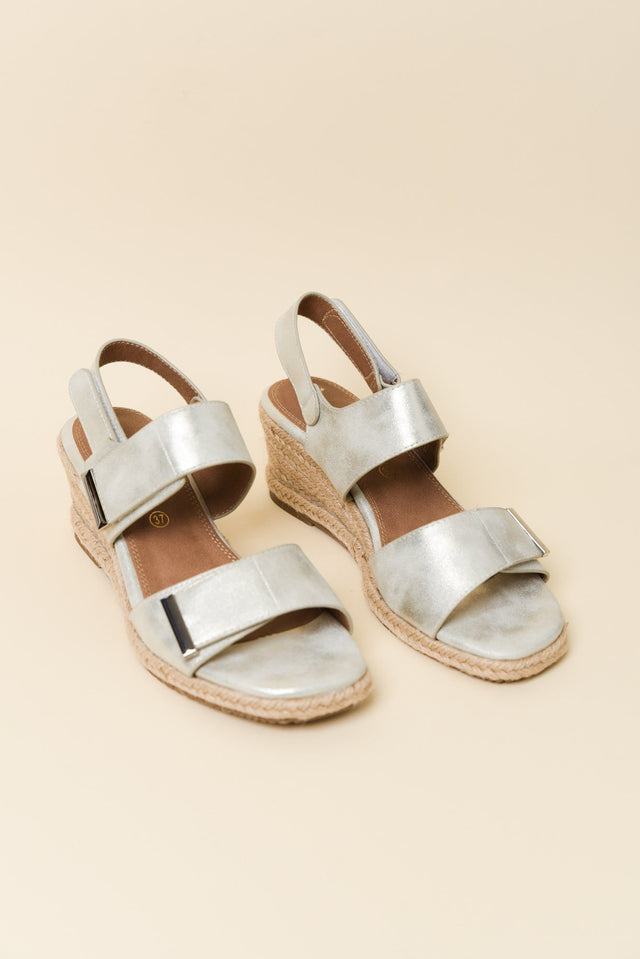 Teach Silver Espadrille Velcro Wedge image 2