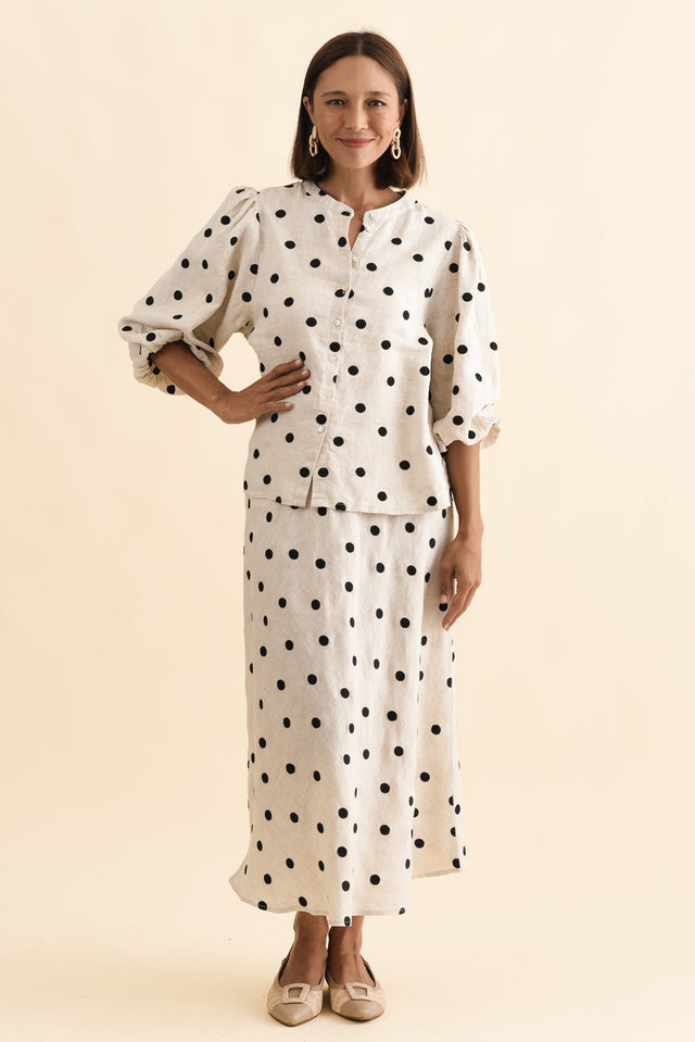 Modena Beige Spot Linen Midi Skirt banner image