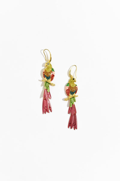 Theron Pink Parrot Crystal Earrings