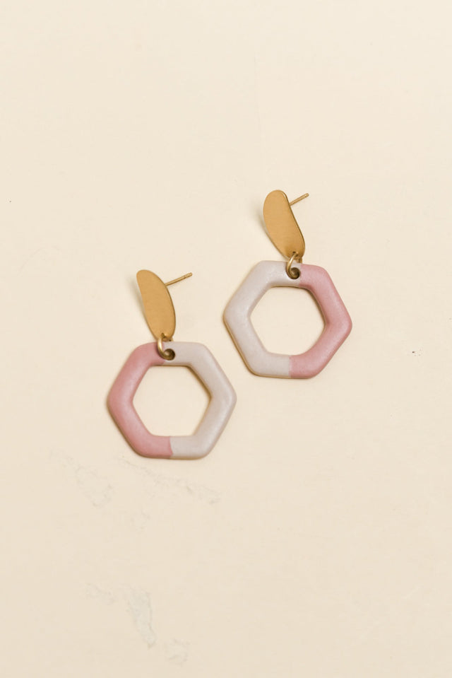 Tosca Pink Hexagon Drop Earrings