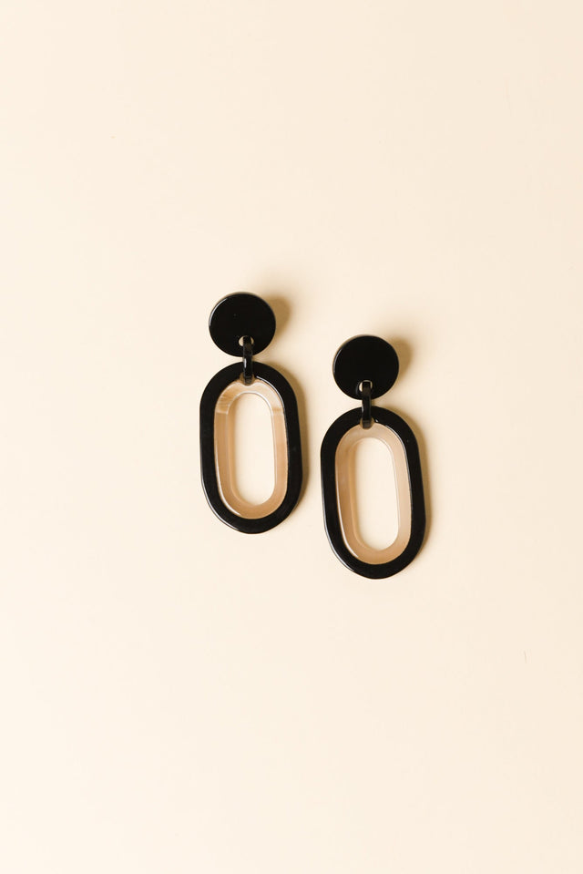 Via Black Oval Drop Earrings